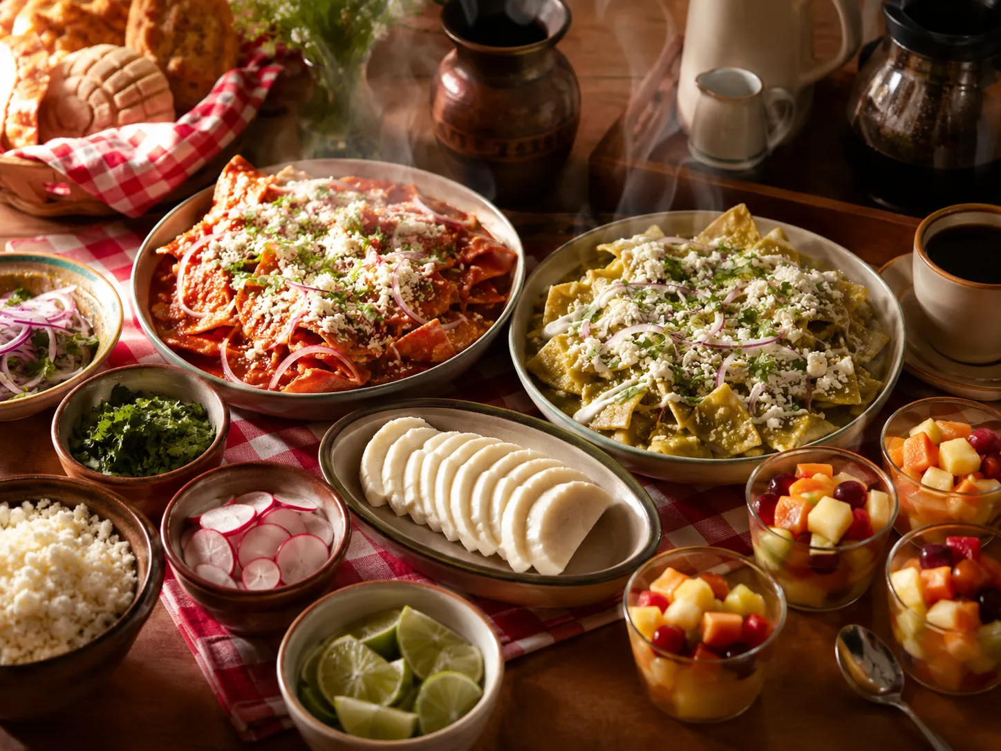 Buffet de chilaquiles servido para un desayuno corporativo